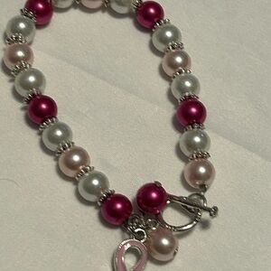 Breast cancer awareness bead toggle bracelet